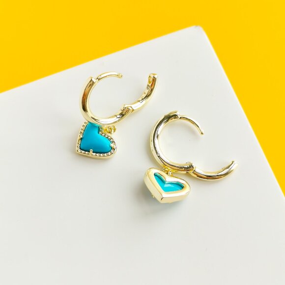Ari Heart Gold Turquoise Earrings by Kendra Scott - Picture 3 of 3